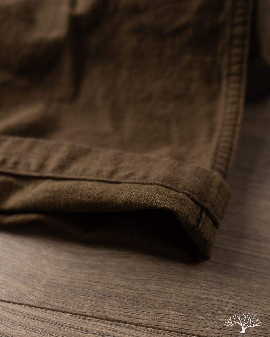 orSlow Cotton Linen Moleskin Fatigue Pants - Coffee Brown