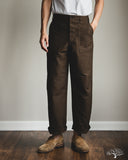 orSlow Cotton Linen Moleskin Fatigue Pants - Coffee Brown