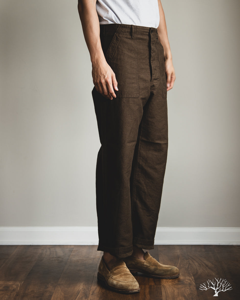 orSlow Cotton Linen Moleskin Fatigue Pants - Coffee Brown