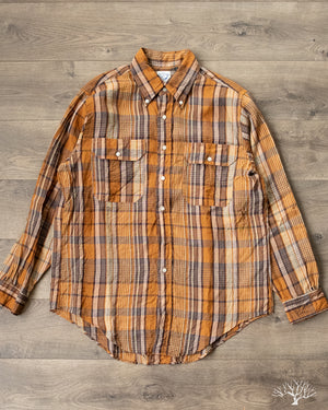 orSlow Linen Button-Down Safari Shirt - Orange Check