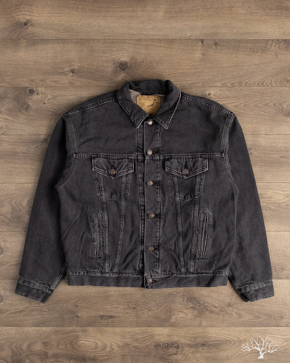 orSlow Organic Cotton Flannel Check Lining Type 3 Denim Jacket - Black Denim Stone