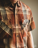 orSlow Short Sleeve Original Check Work Shirt w/ Flap Pocket - Brown Check