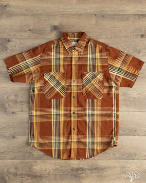 orSlow Short Sleeve Original Check Work Shirt w/ Flap Pocket - Brown Check
