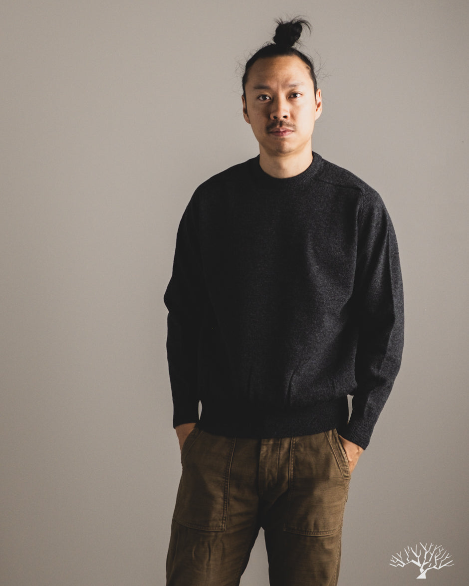 orSlow Simple Crewneck Sweater - Charcoal Gray Wool