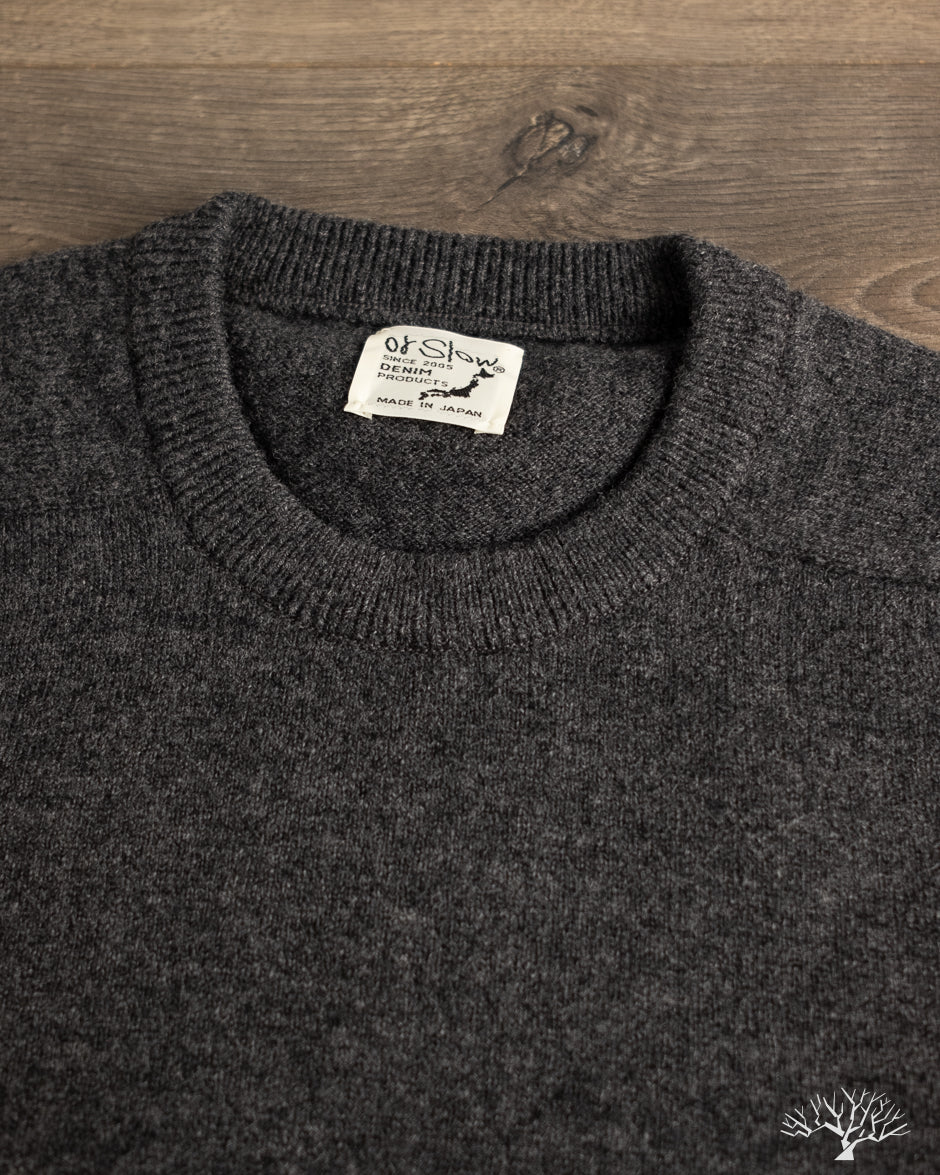 orSlow Simple Crewneck Sweater - Charcoal Gray Wool