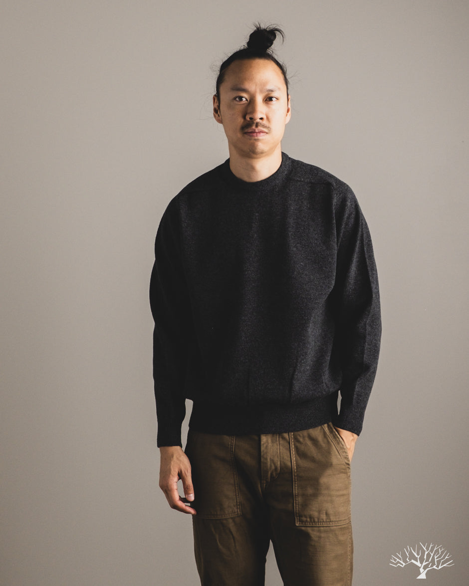 orSlow Simple Crewneck Sweater - Charcoal Gray Wool