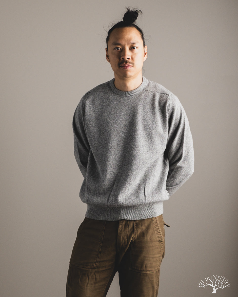 orSlow Simple Crewneck Sweater - Light Gray Wool