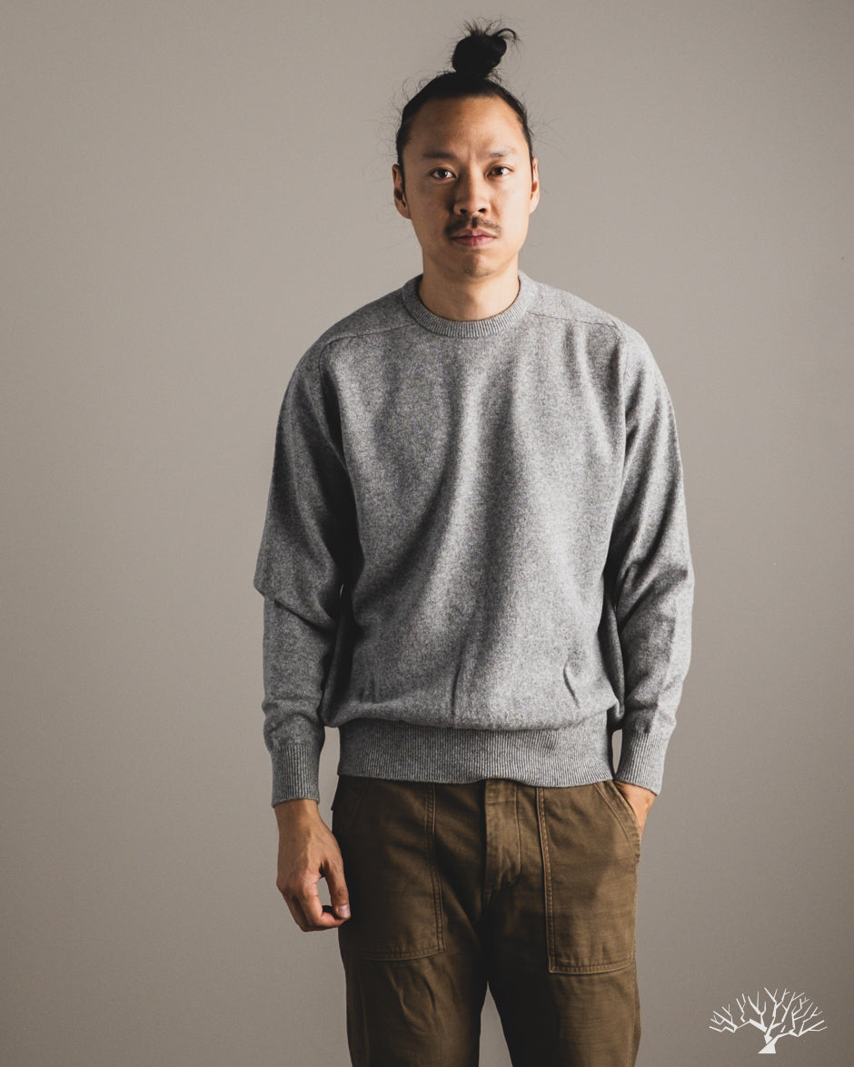 orSlow Simple Crewneck Sweater - Light Gray Wool