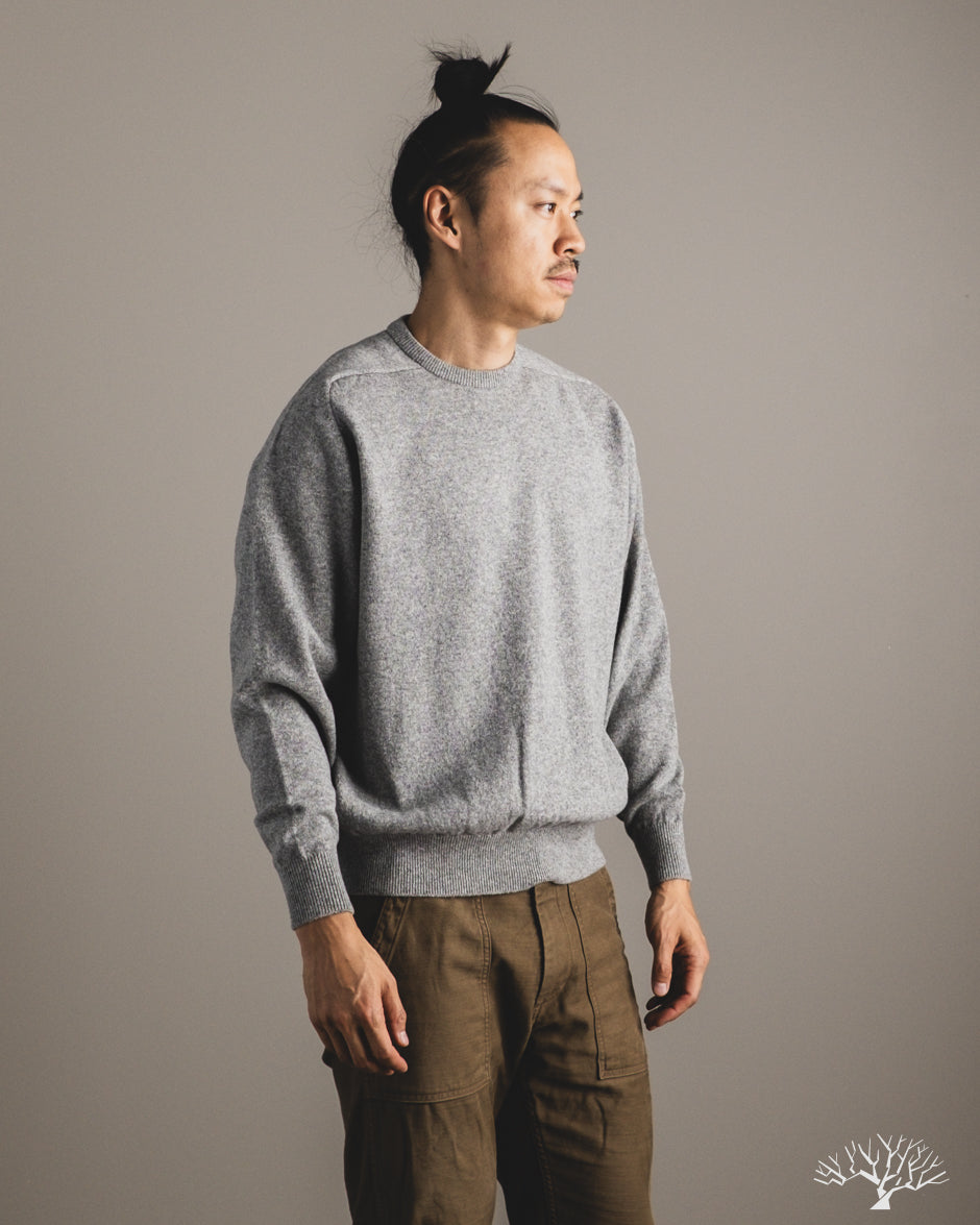 orSlow Simple Crewneck Sweater - Light Gray Wool