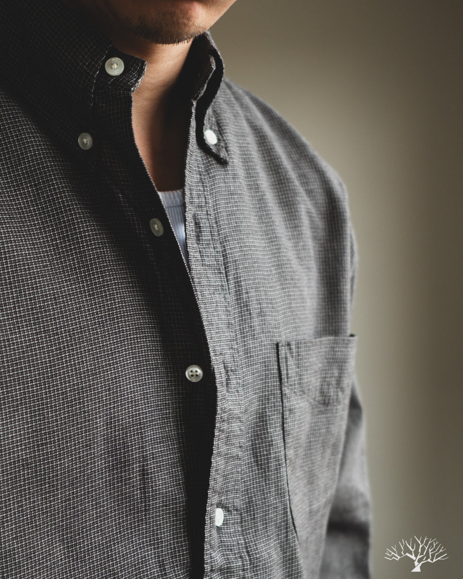 orSlow Standard Button Down Shirt Softly Brushed Mini Check - Charcoal Gray