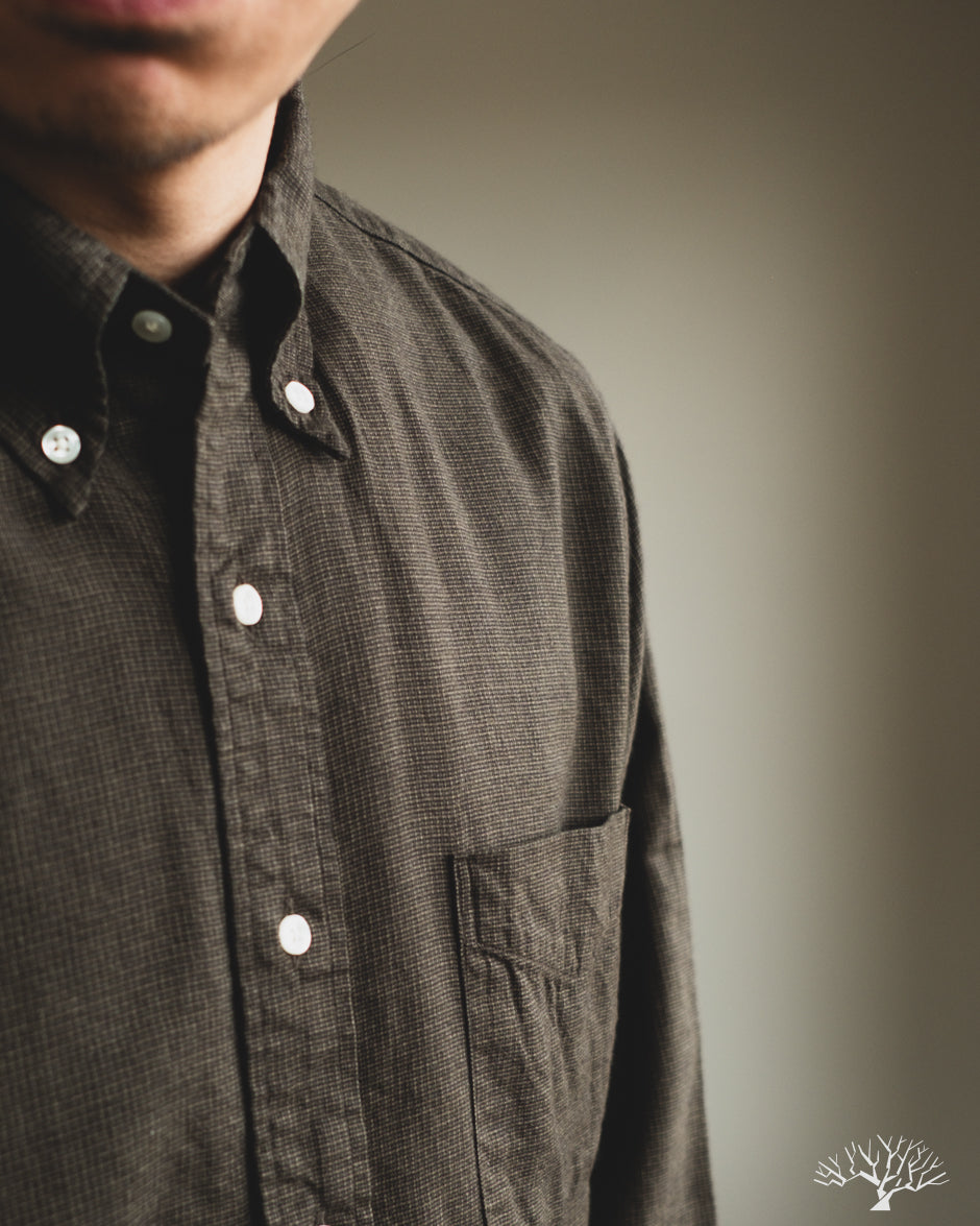 orSlow Standard Button Down Shirt Softly Brushed Mini Check - Coffee Brown