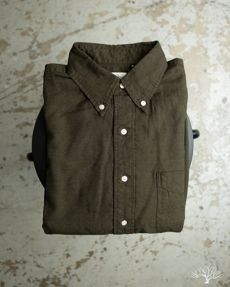 orSlow Standard Button Down Shirt Softly Brushed Mini Check - Coffee Brown