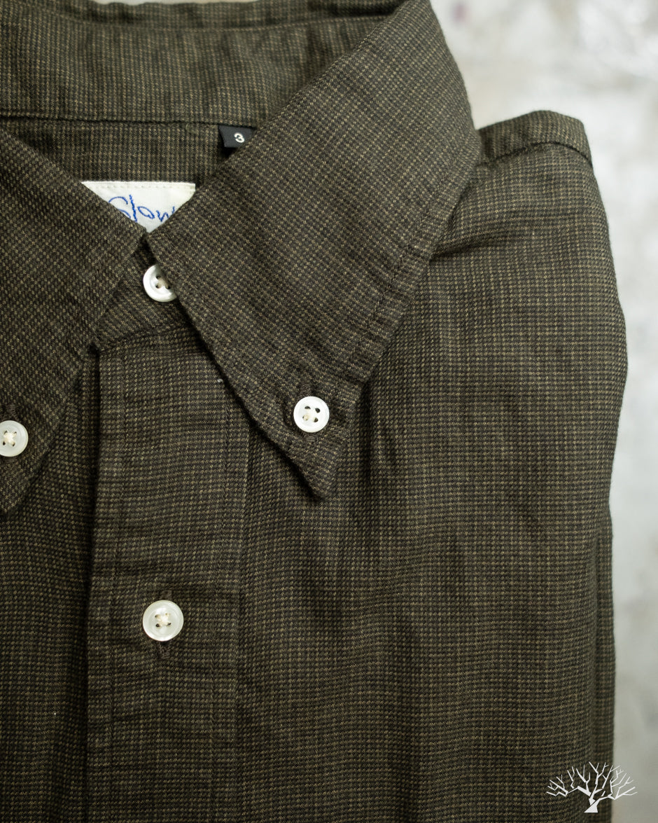 orSlow Standard Button Down Shirt Softly Brushed Mini Check - Coffee Brown
