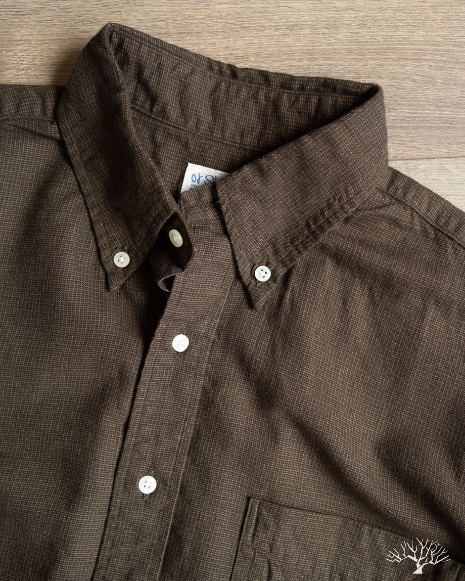 orSlow Standard Button Down Shirt Softly Brushed Mini Check - Coffee Brown