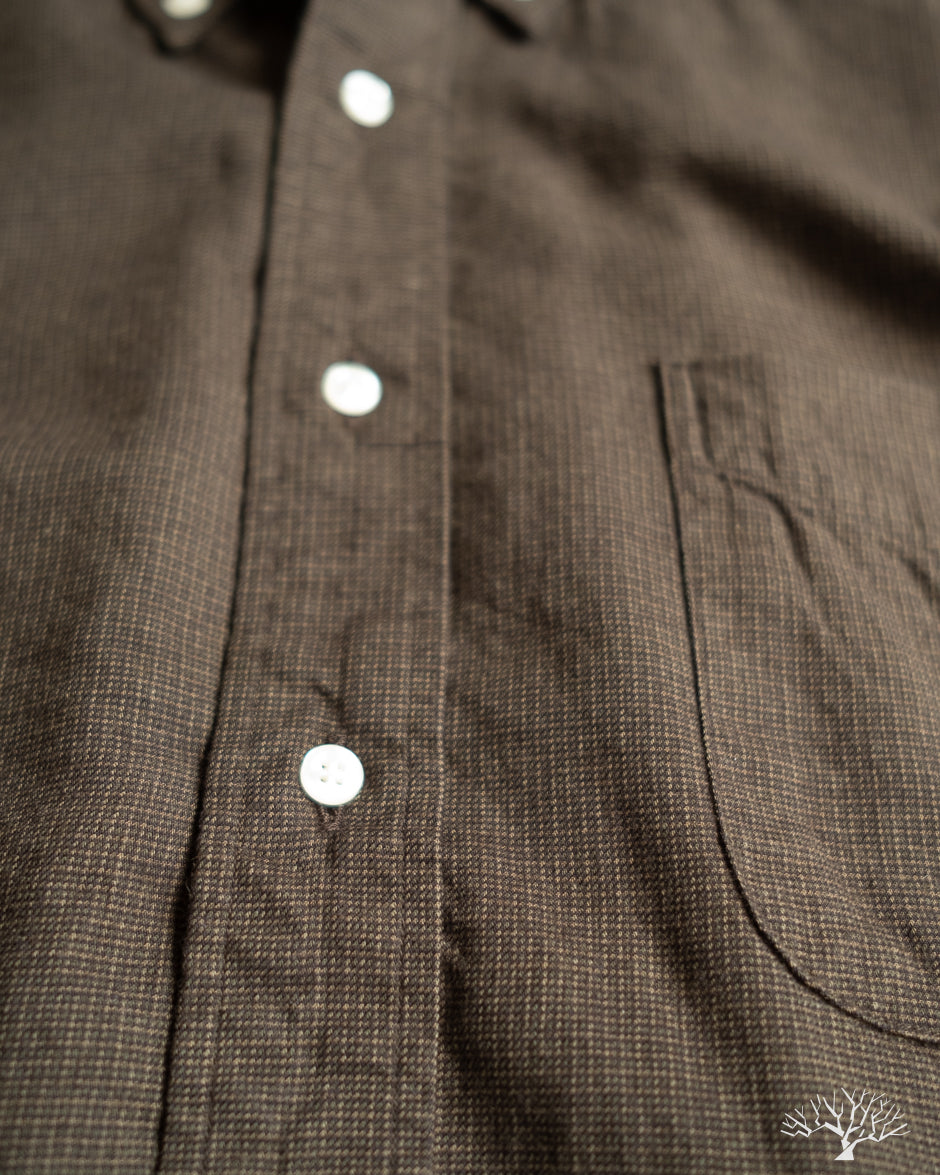 orSlow Standard Button Down Shirt Softly Brushed Mini Check - Coffee Brown
