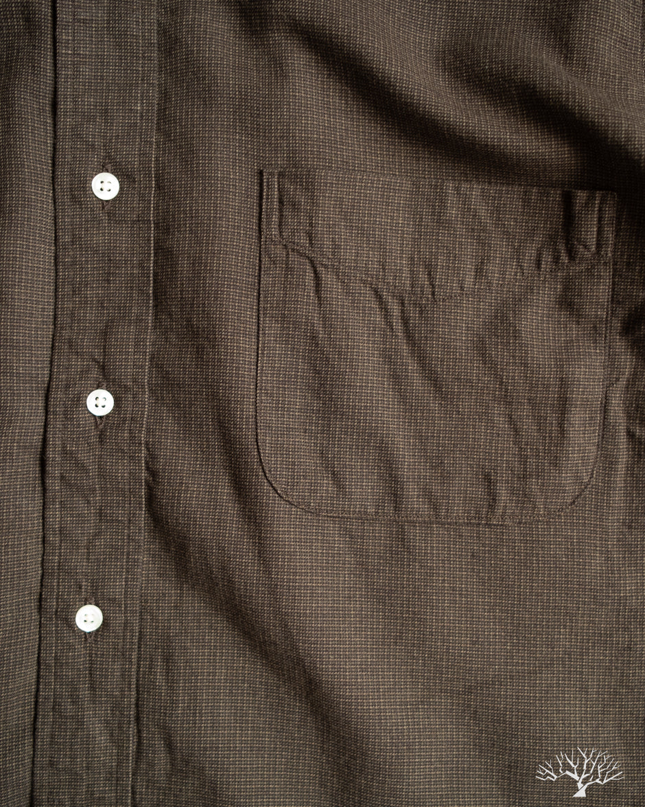 orSlow Standard Button Down Shirt Softly Brushed Mini Check - Coffee Brown