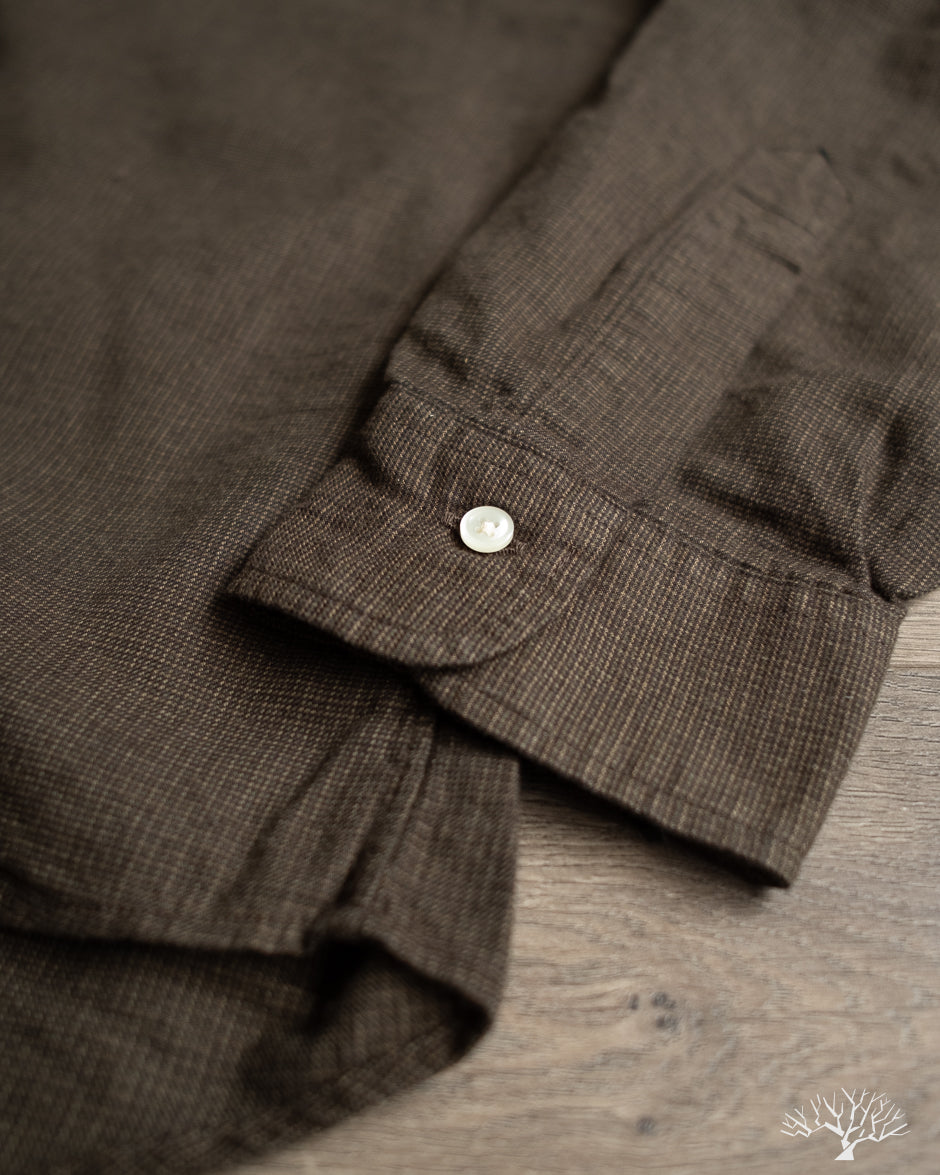 orSlow Standard Button Down Shirt Softly Brushed Mini Check - Coffee Brown