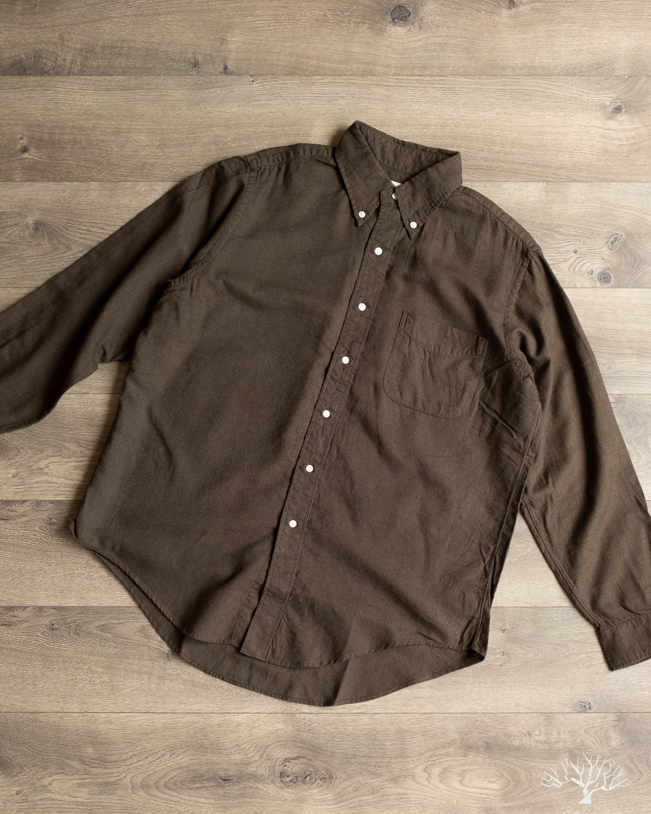 orSlow Standard Button Down Shirt Softly Brushed Mini Check - Coffee Brown