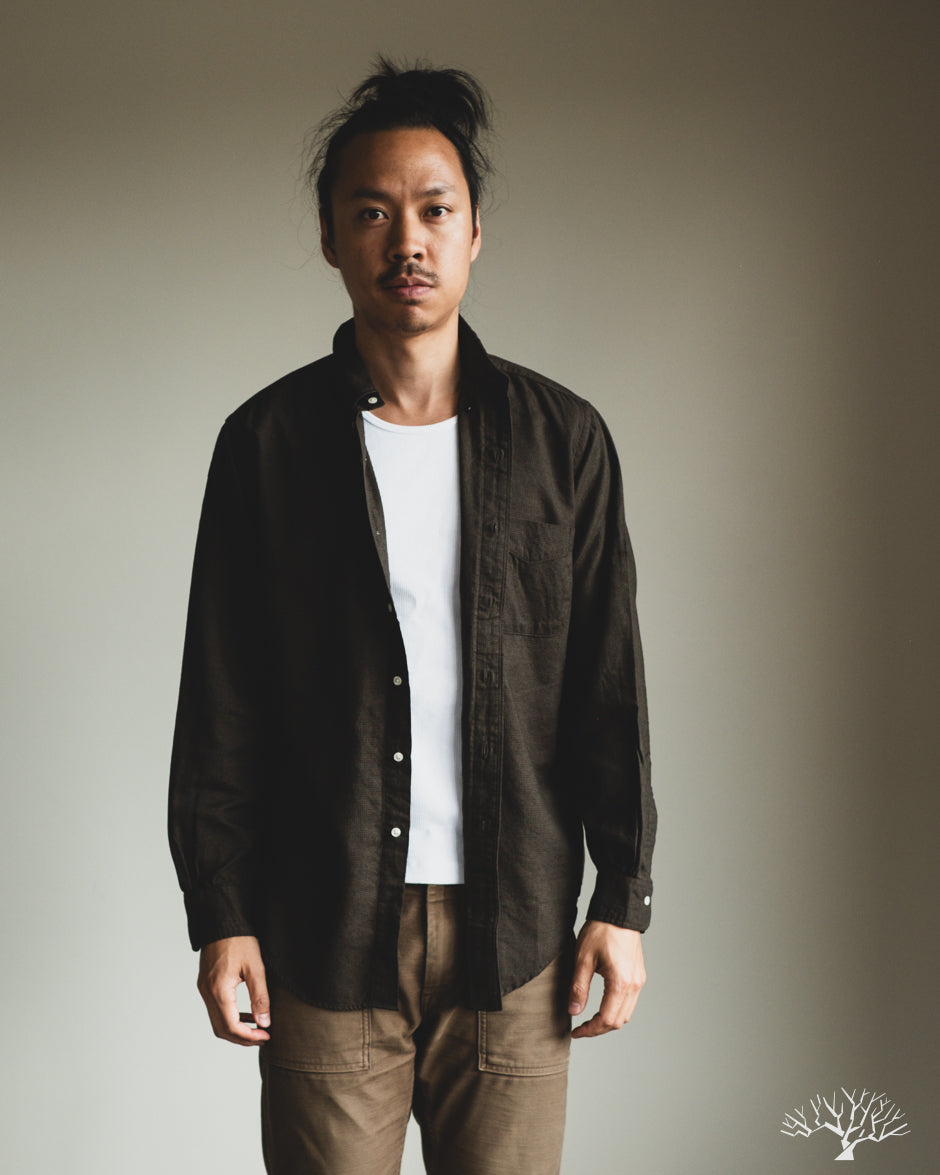 orSlow Standard Button Down Shirt Softly Brushed Mini Check - Coffee Brown