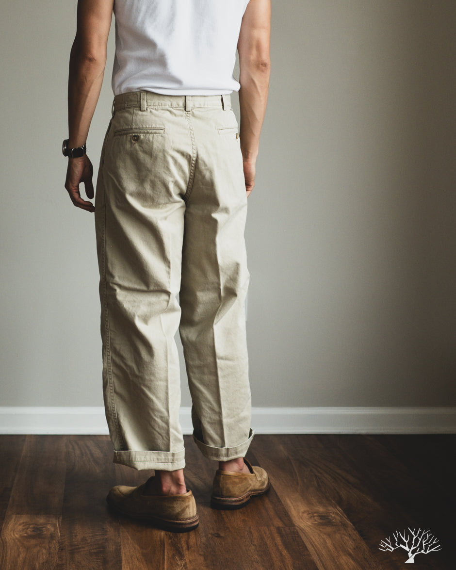 orSlow Two Tuck Wide Trousers - Khaki