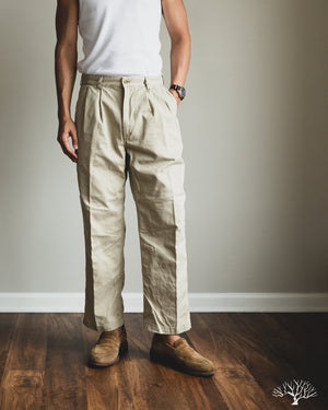 orSlow - Two Tuck Wide Trousers - Khaki – Withered Fig