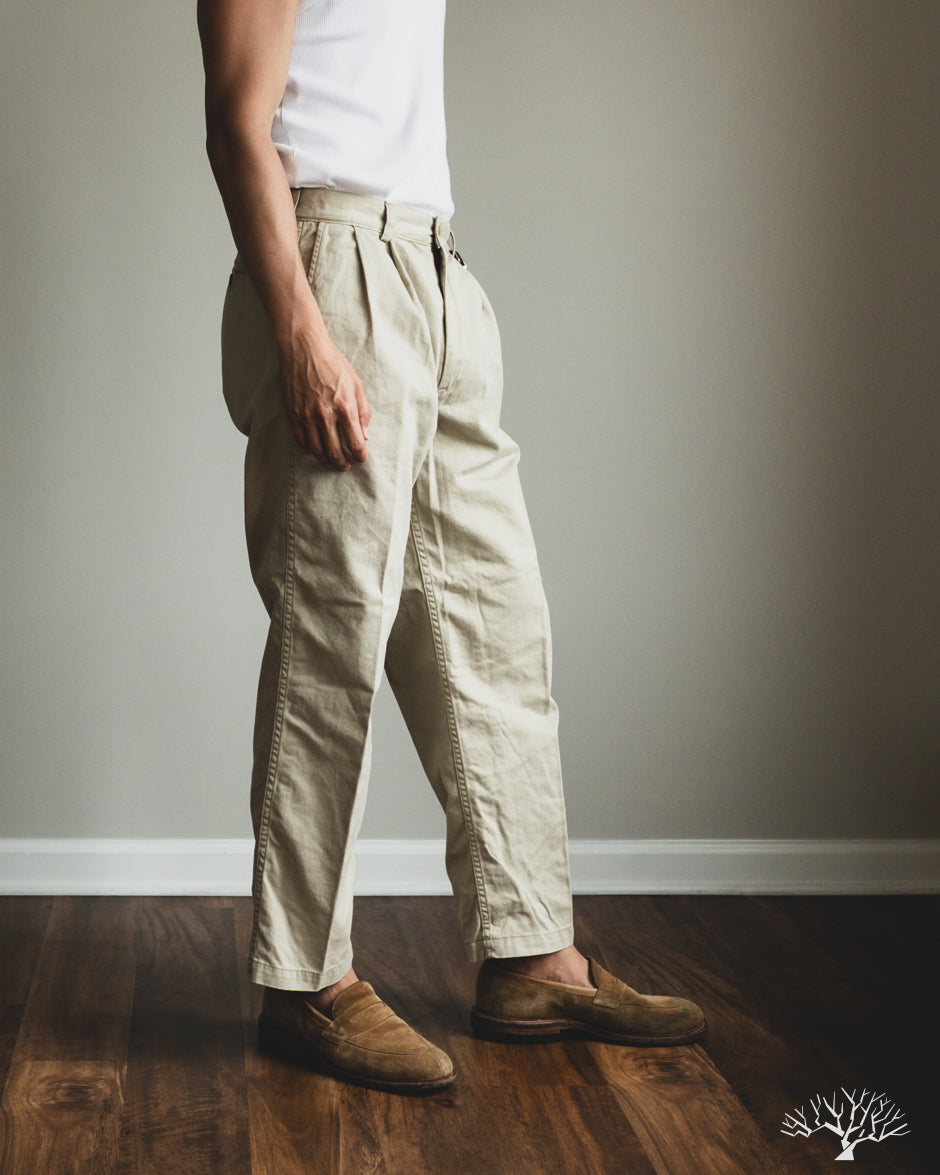 orSlow Two Tuck Wide Trousers - Khaki