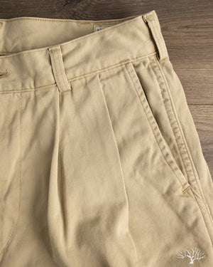 orSlow - Two Tuck Wide Trousers - Khaki – Withered Fig