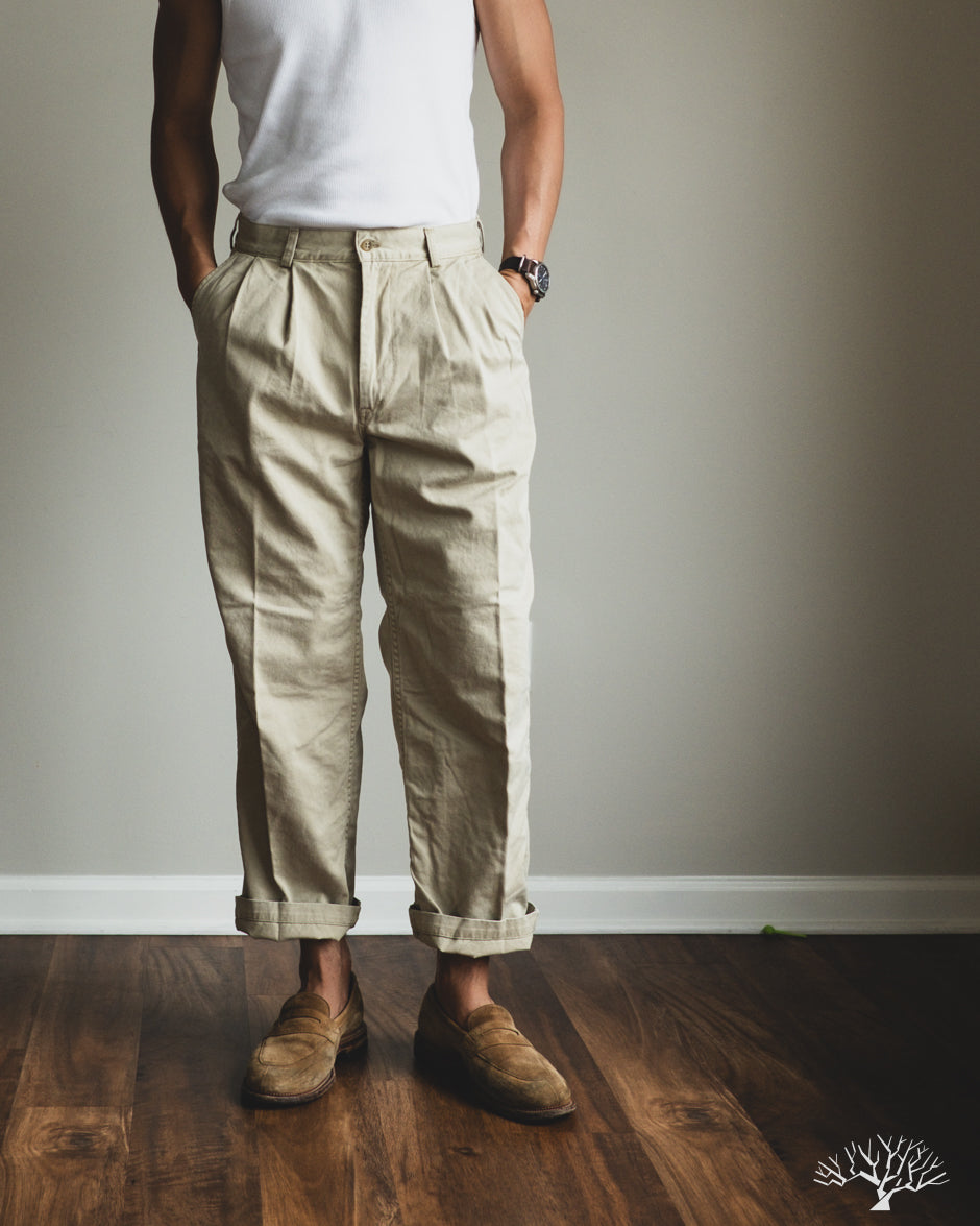 orSlow Two Tuck Wide Trousers - Khaki
