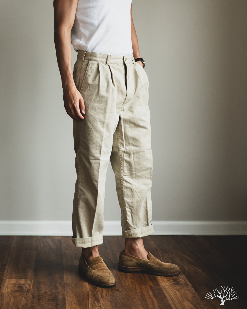 orSlow Two Tuck Wide Trousers - Khaki