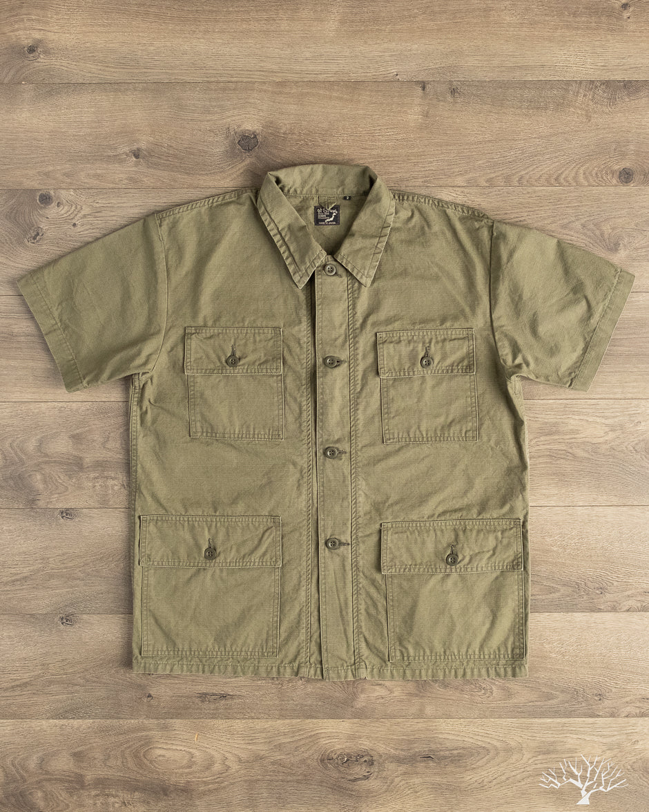 orSlow - Utility Short Sleeve Shirt Jacket - Army Green – Withered Fig