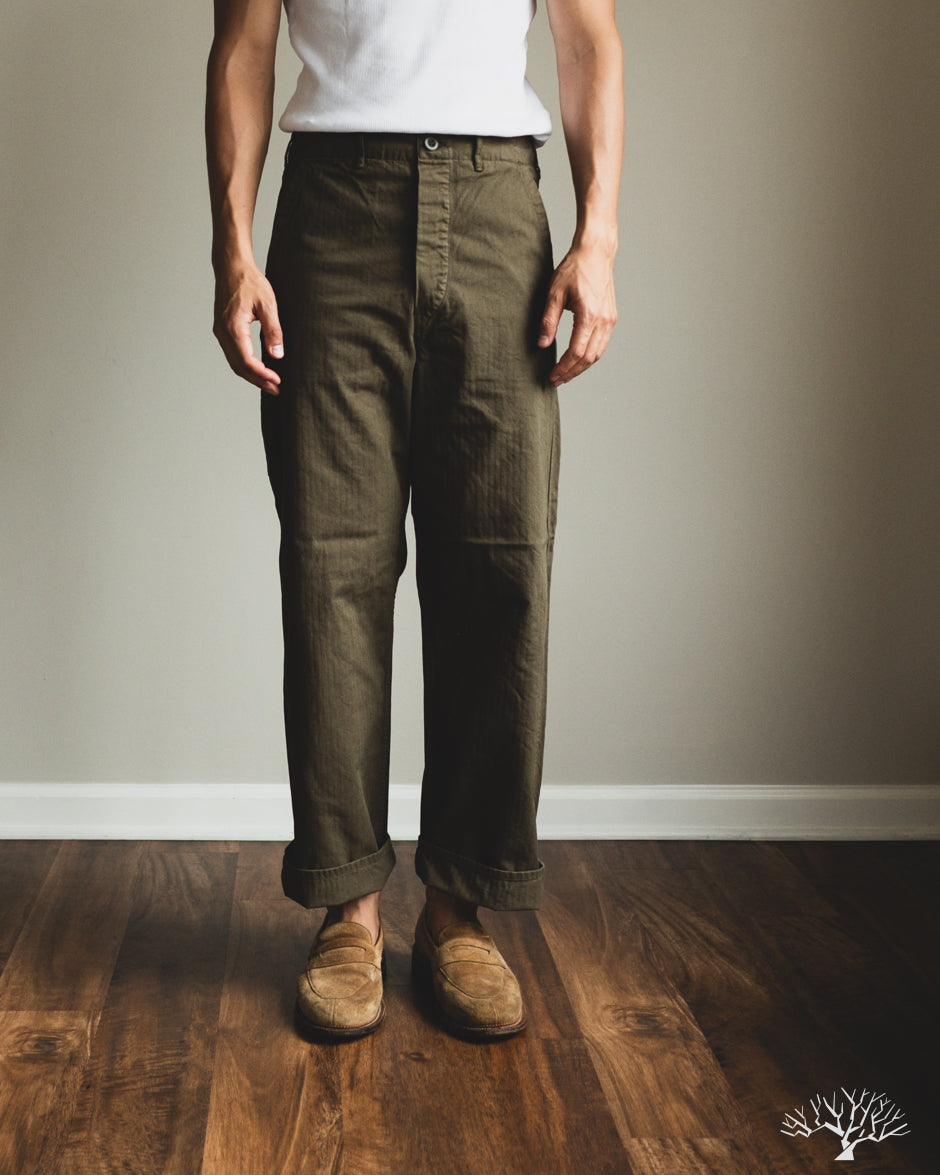 orSlow Wide Fit French Work Pants - Army Green