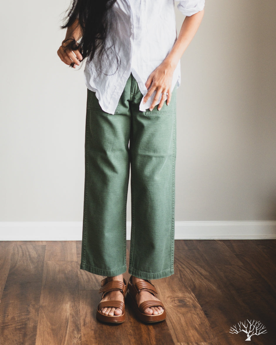 orSlow Women's Short Length Fatigue Pants - Green Used Wash