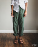 orSlow Women's Short Length Fatigue Pants - Green Used Wash