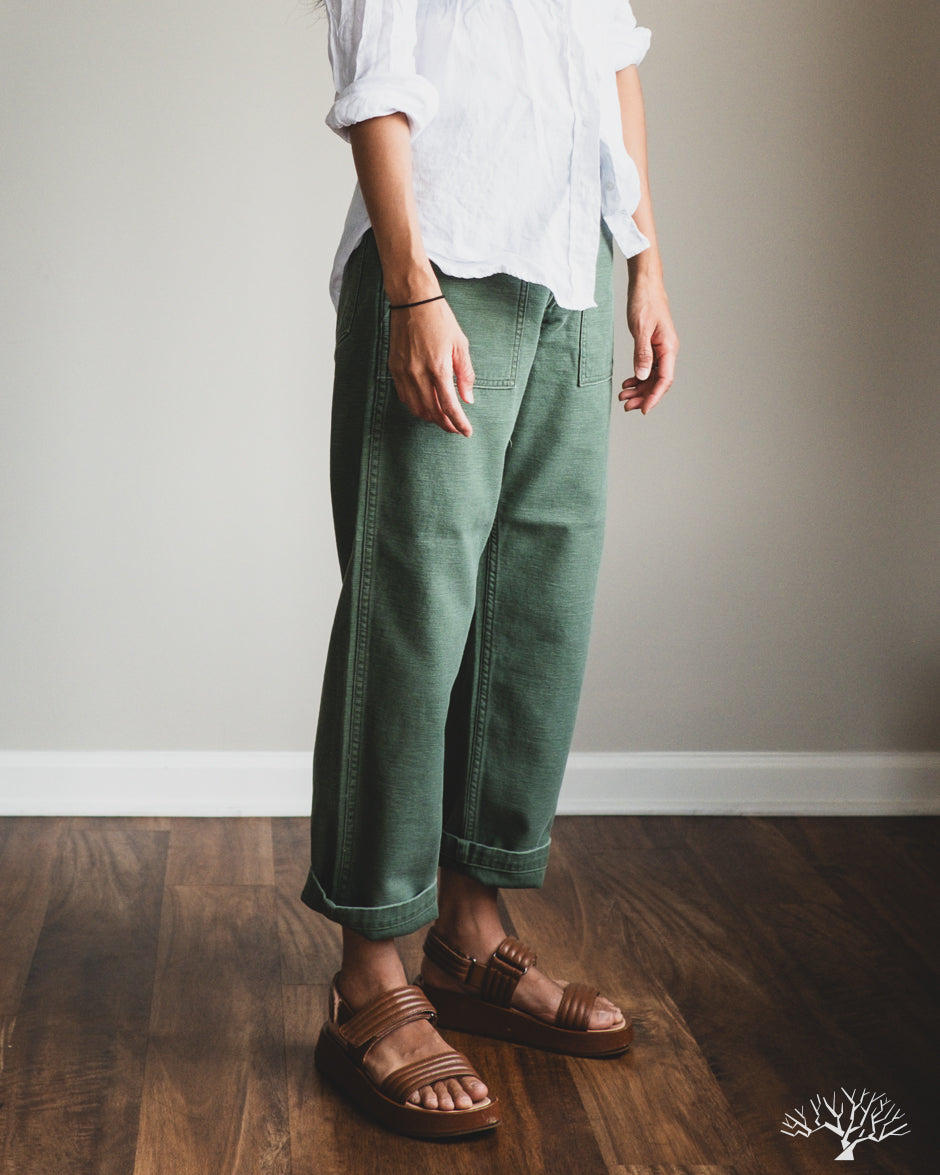 orSlow Women's Short Length Fatigue Pants - Green Used Wash