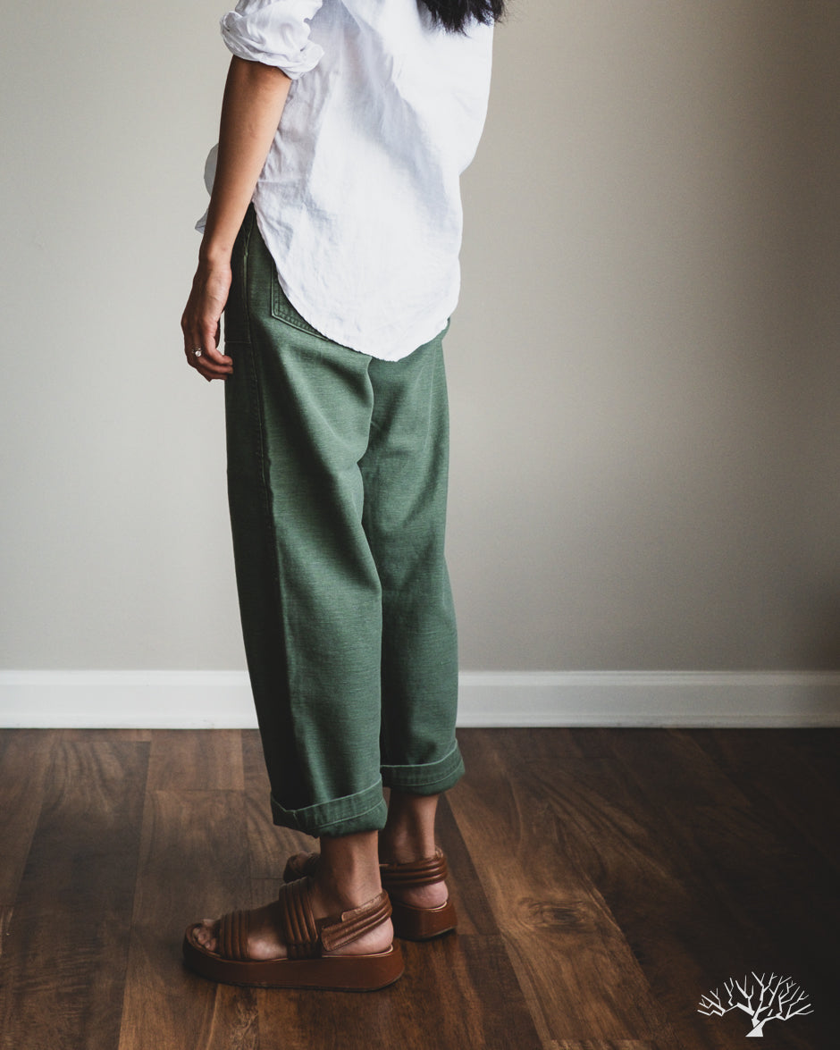 orSlow Women's Short Length Fatigue Pants - Green Used Wash