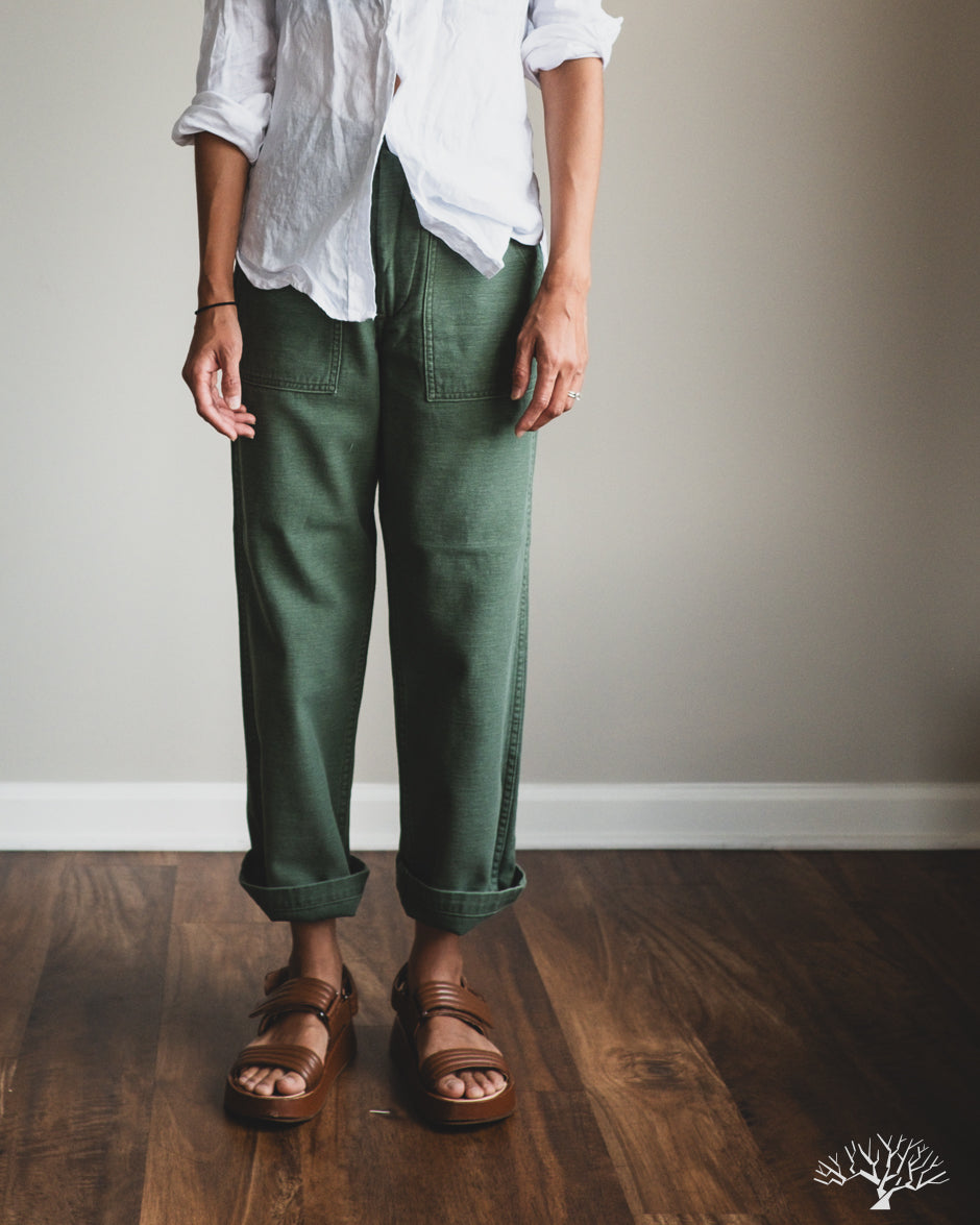 orSlow Women's Short Length Fatigue Pants - Green Used Wash