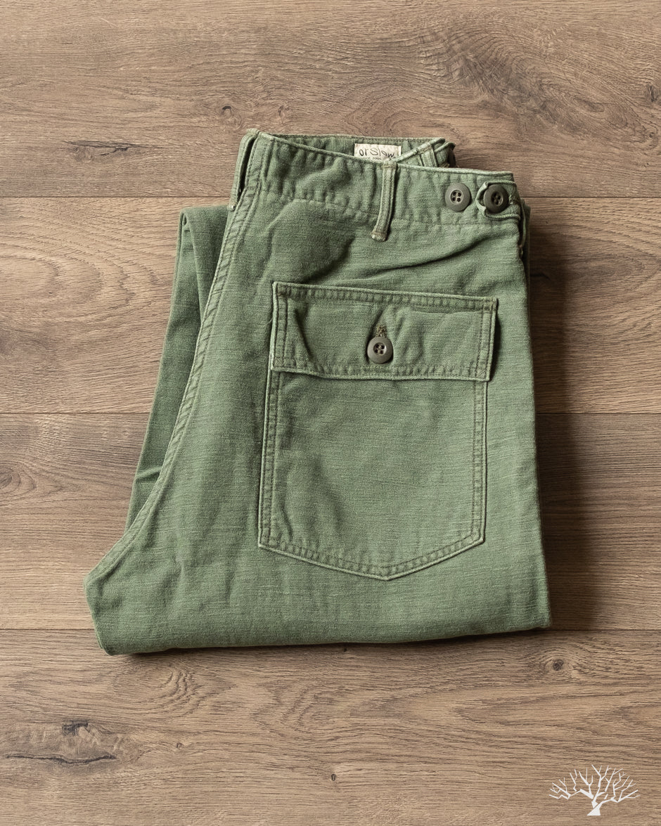 orSlow Women's Short Length Fatigue Pants - Green Used Wash