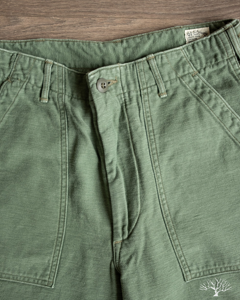 orSlow Women's Short Length Fatigue Pants - Green Used Wash