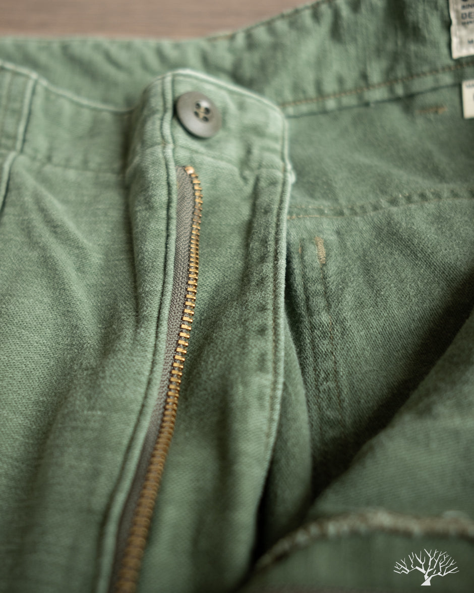 orSlow Women's Short Length Fatigue Pants - Green Used Wash