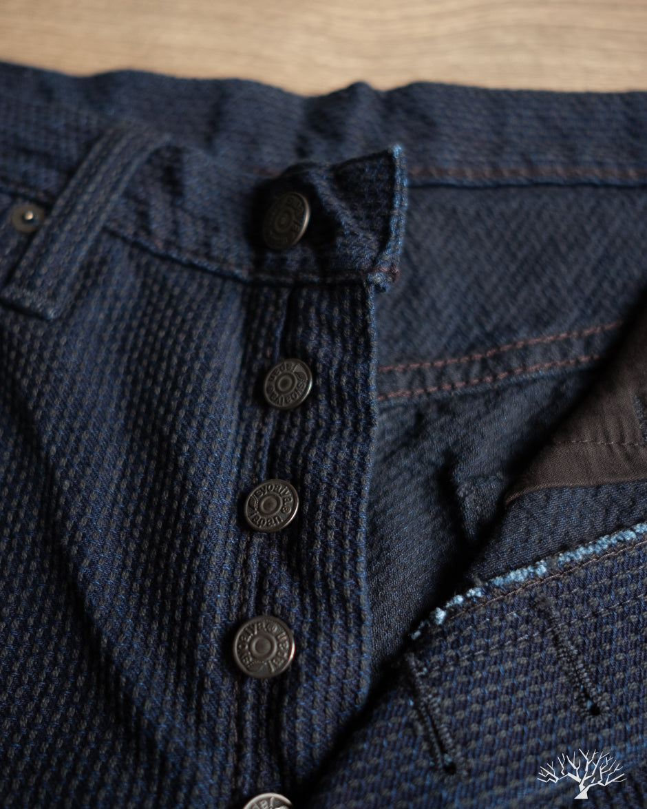 Pure Blue Japan 1178-ID Woven Sashiko 5 Pockets Pants Regular Fit - Indigo x Black