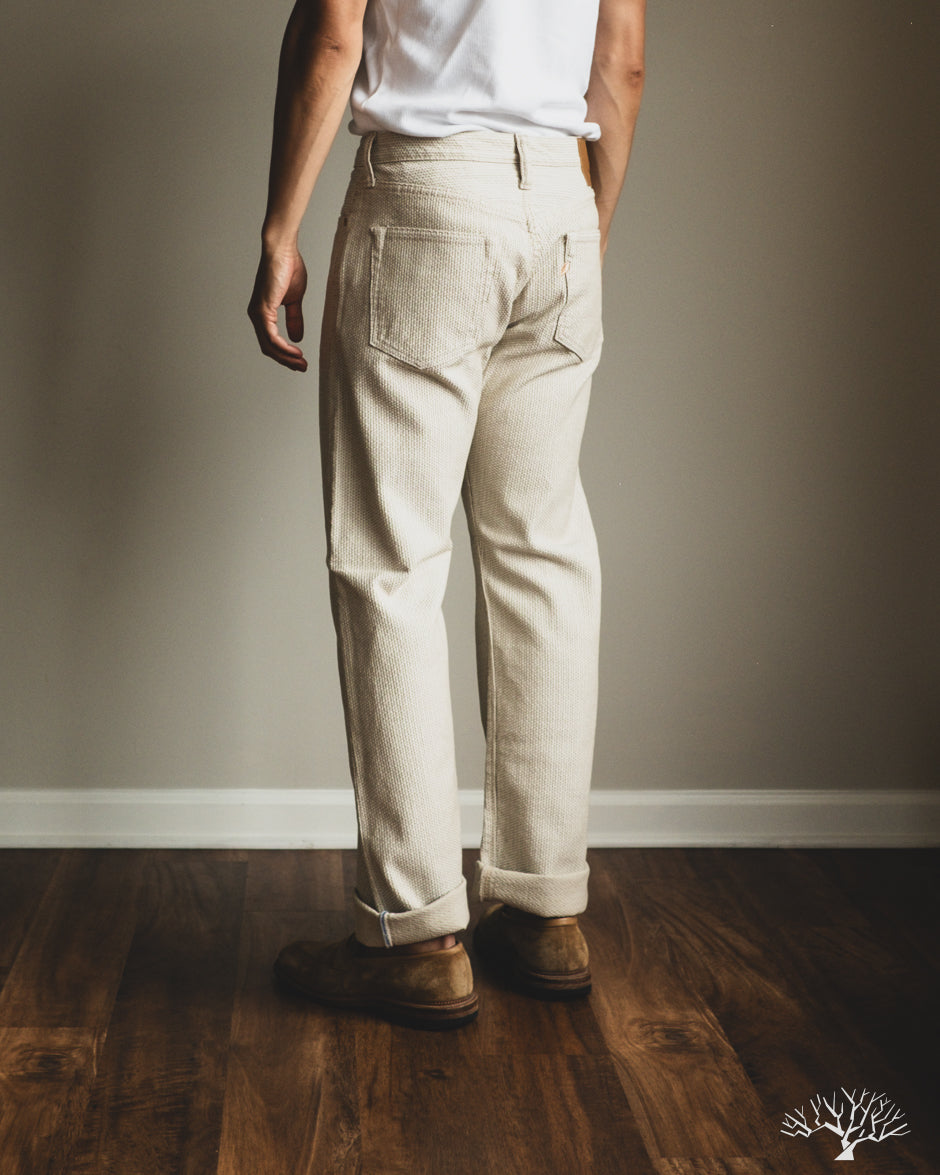 Pure Blue Japan 1178-IV Woven Sashiko 5 Pockets Pants Regular Fit - Ivory x Beige