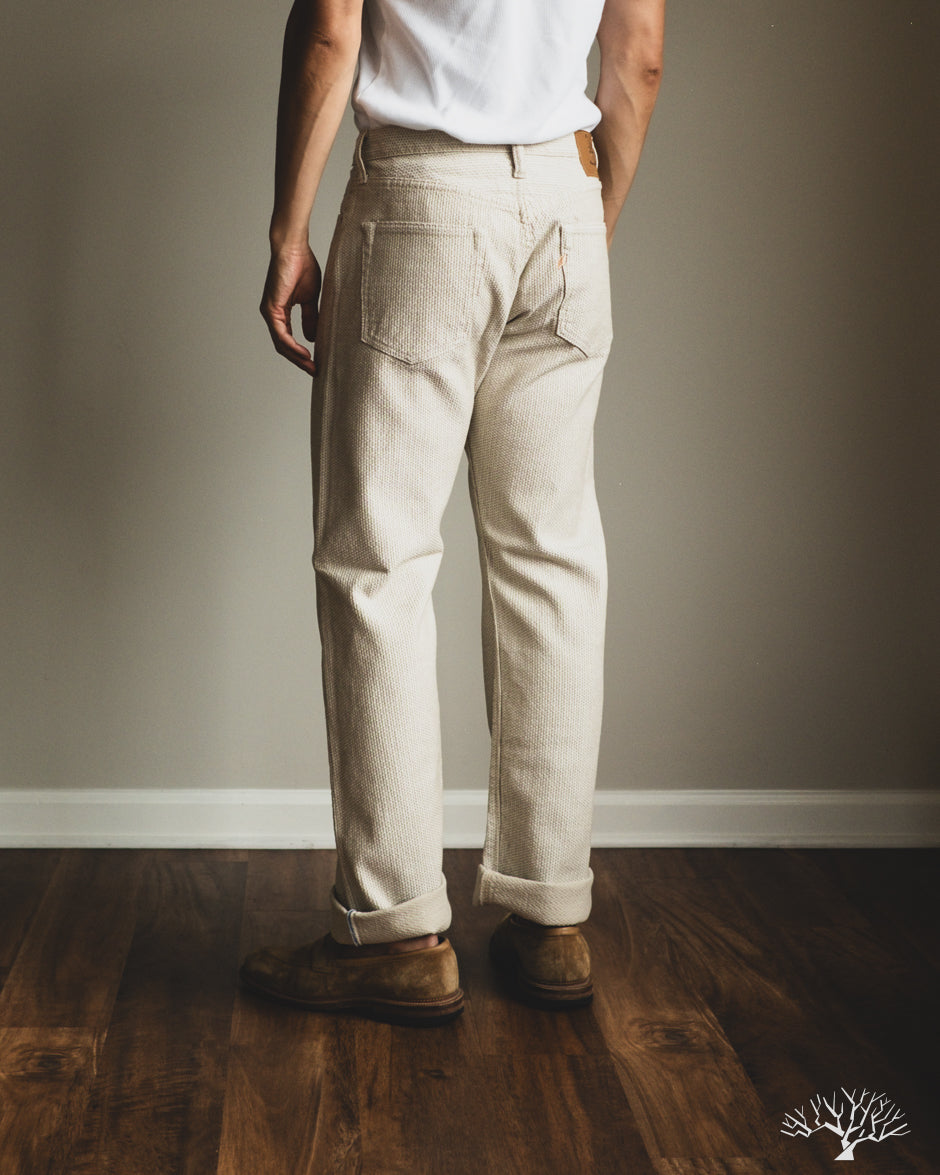 Pure Blue Japan 1178-IV Woven Sashiko 5 Pockets Pants Regular Fit - Ivory x Beige