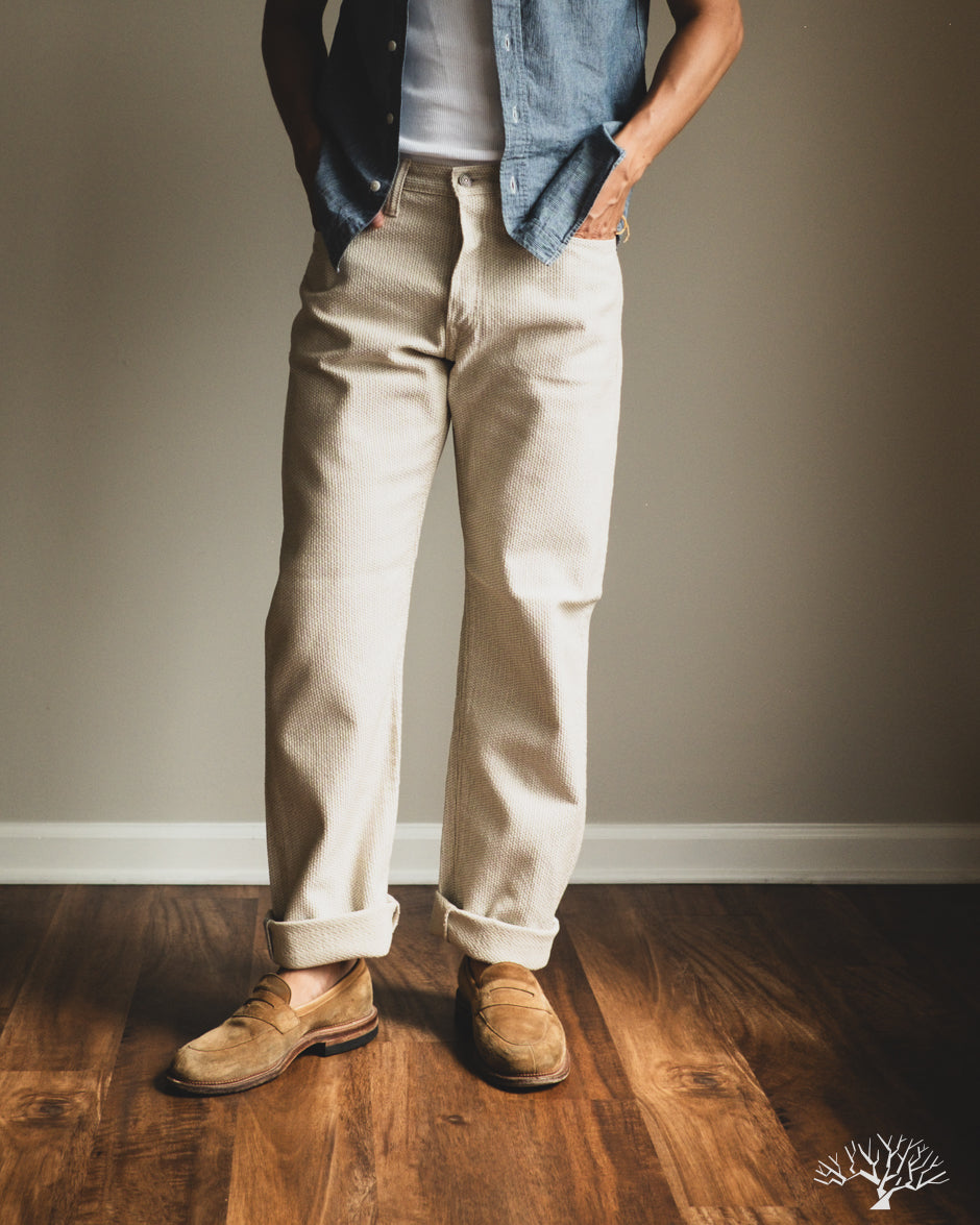 Pure Blue Japan 1178-IV Woven Sashiko 5 Pockets Pants Regular Fit - Ivory x Beige