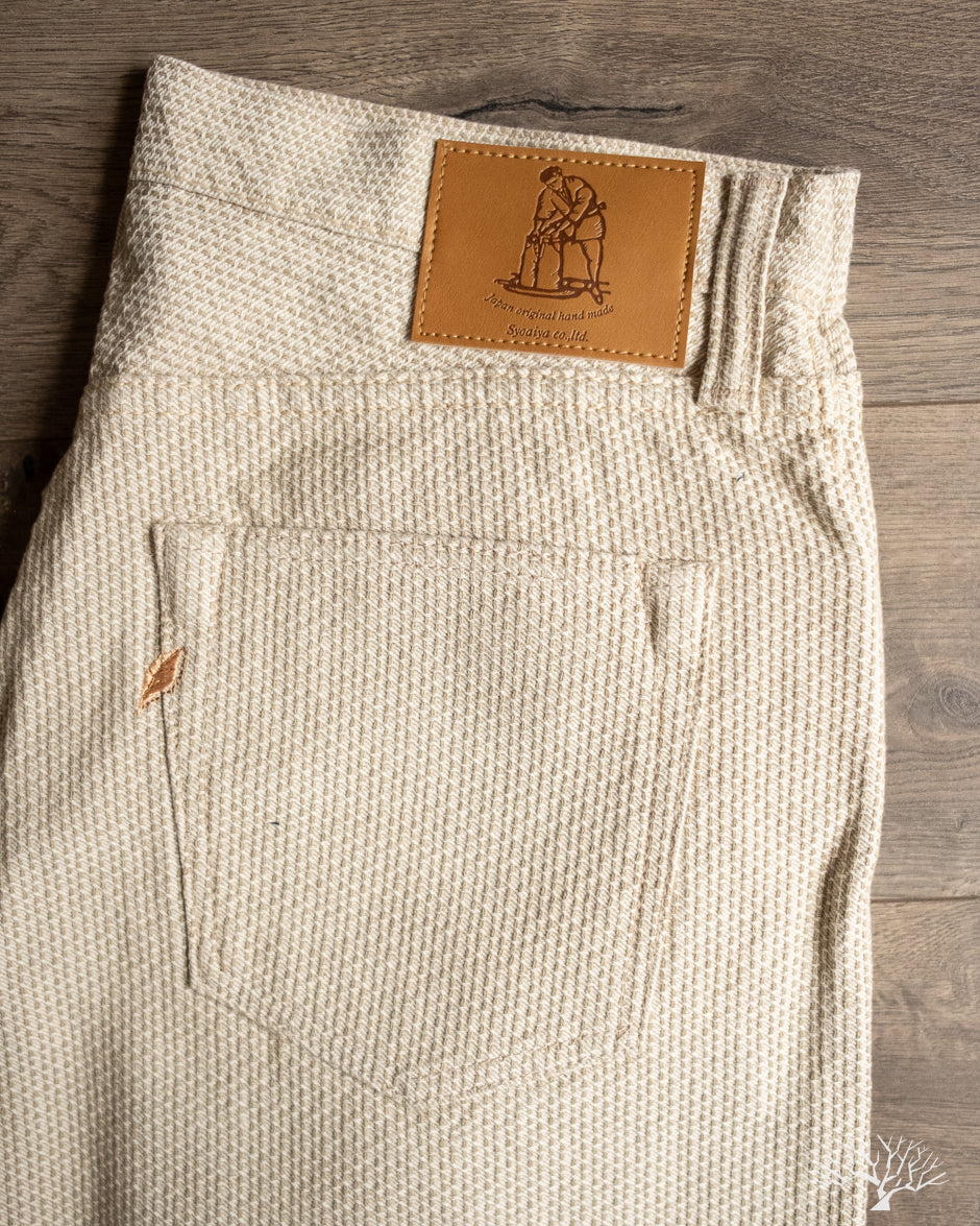 Pure Blue Japan 1178-IV Woven Sashiko 5 Pockets Pants Regular Fit - Ivory x Beige