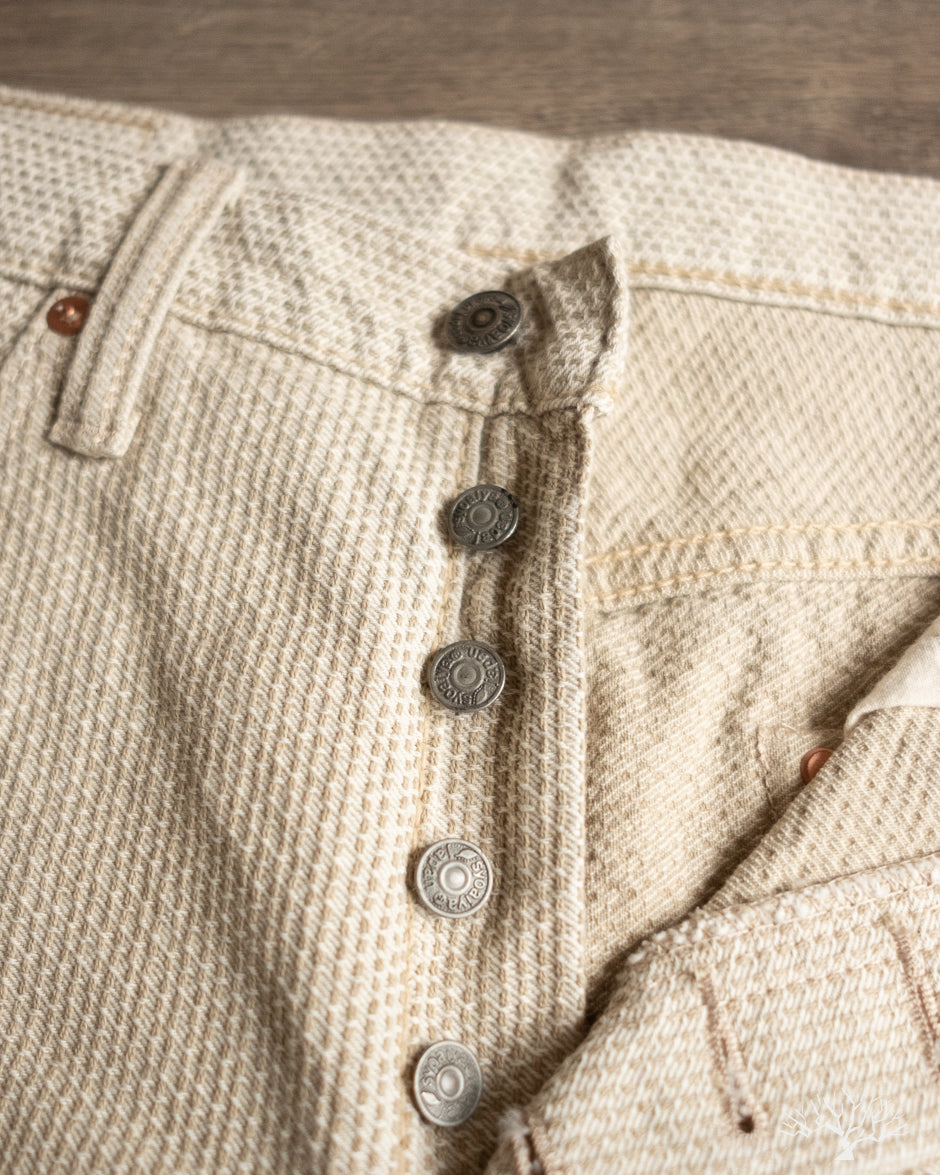 Pure Blue Japan 1178-IV Woven Sashiko 5 Pockets Pants Regular Fit - Ivory x Beige