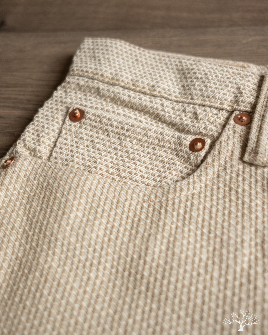 Pure Blue Japan 1178-IV Woven Sashiko 5 Pockets Pants Regular Fit - Ivory x Beige