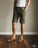 Pure Blue Japan 1179-OLV Sulfur Dyed Herringbone Work Shorts - Olive