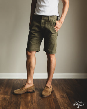 Pure Blue Japan - 1179-OLV Sulfur Dyed Herringbone Work Shorts