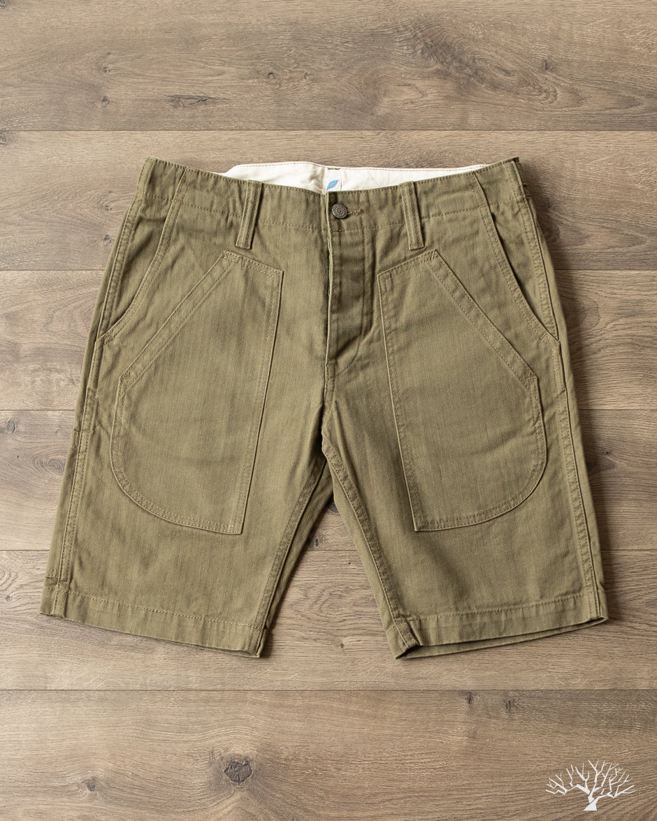 Pure Blue Japan 1179-OLV Sulfur Dyed Herringbone Work Shorts - Olive