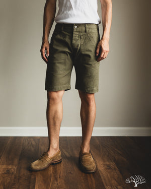 Pure Blue Japan - 1179-OLV Sulfur Dyed Herringbone Work Shorts